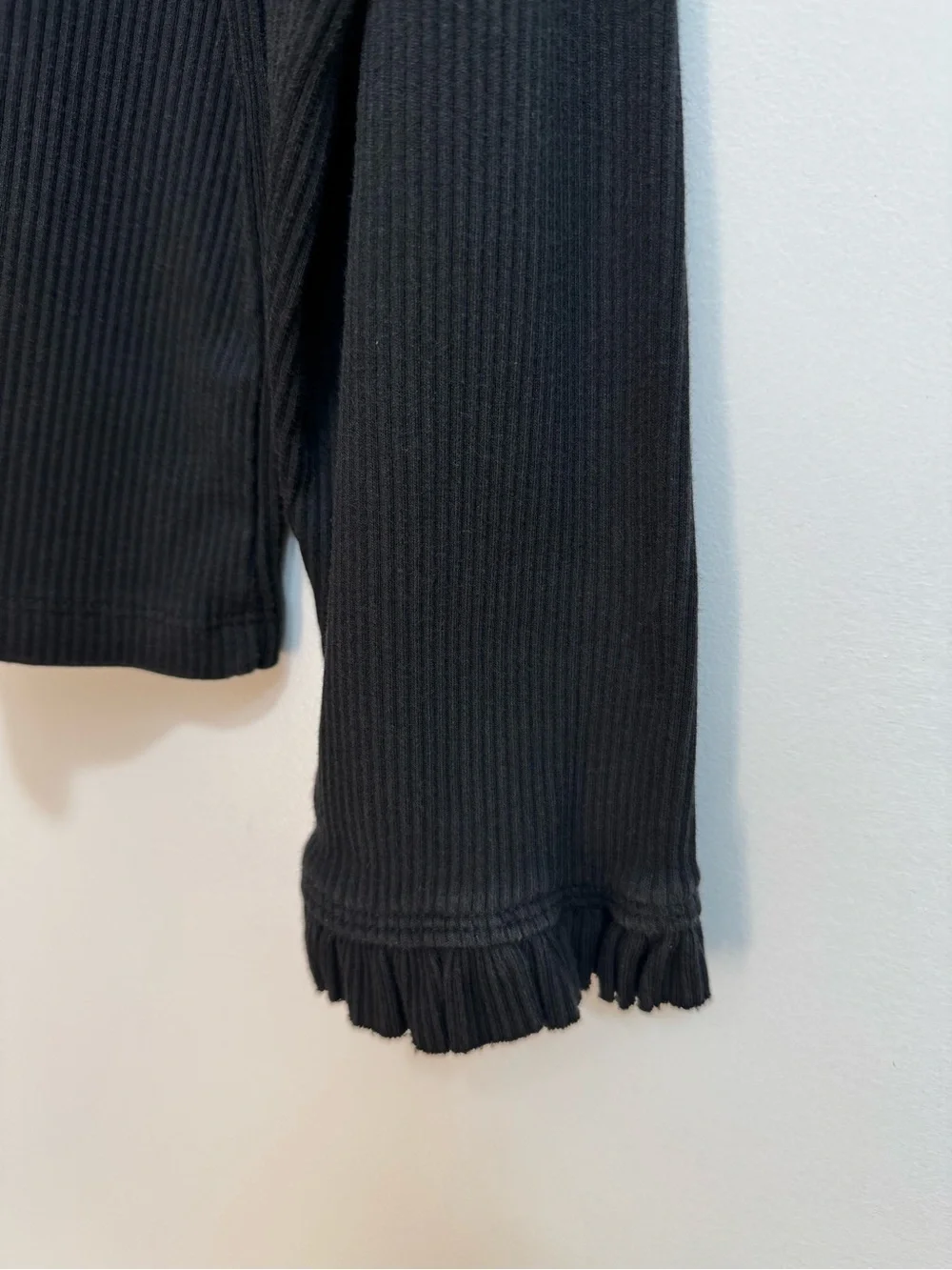 J. Crew Ribbed Ruffle Mockneck Blouse Top Women 2X Black Preppy Elevated Basic